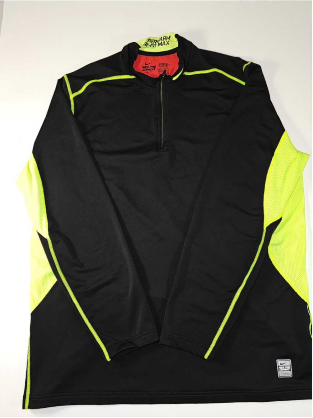 Nike Pro Combat Hyperwarm Dri-FIT Max 1/4 Zip Shirt Mens XL Black Volt